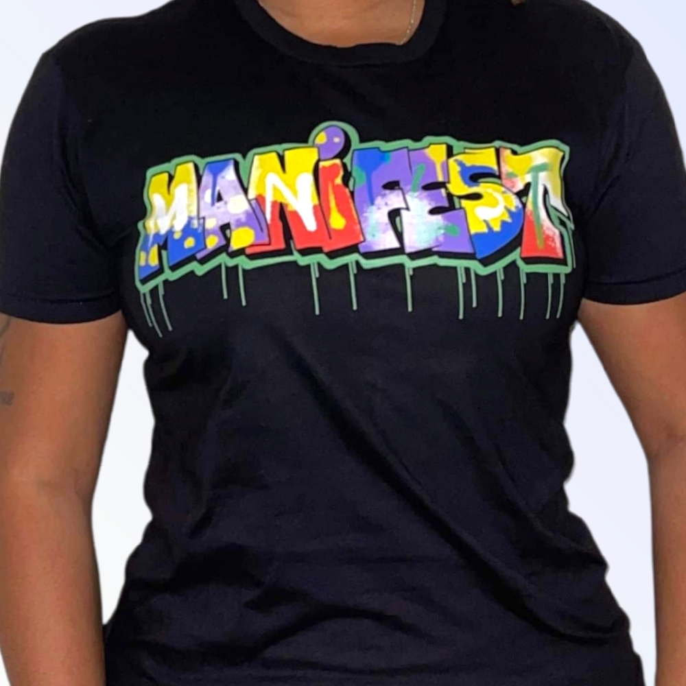 Unisex Black Manifest Graffiti Graphic T-Shirt